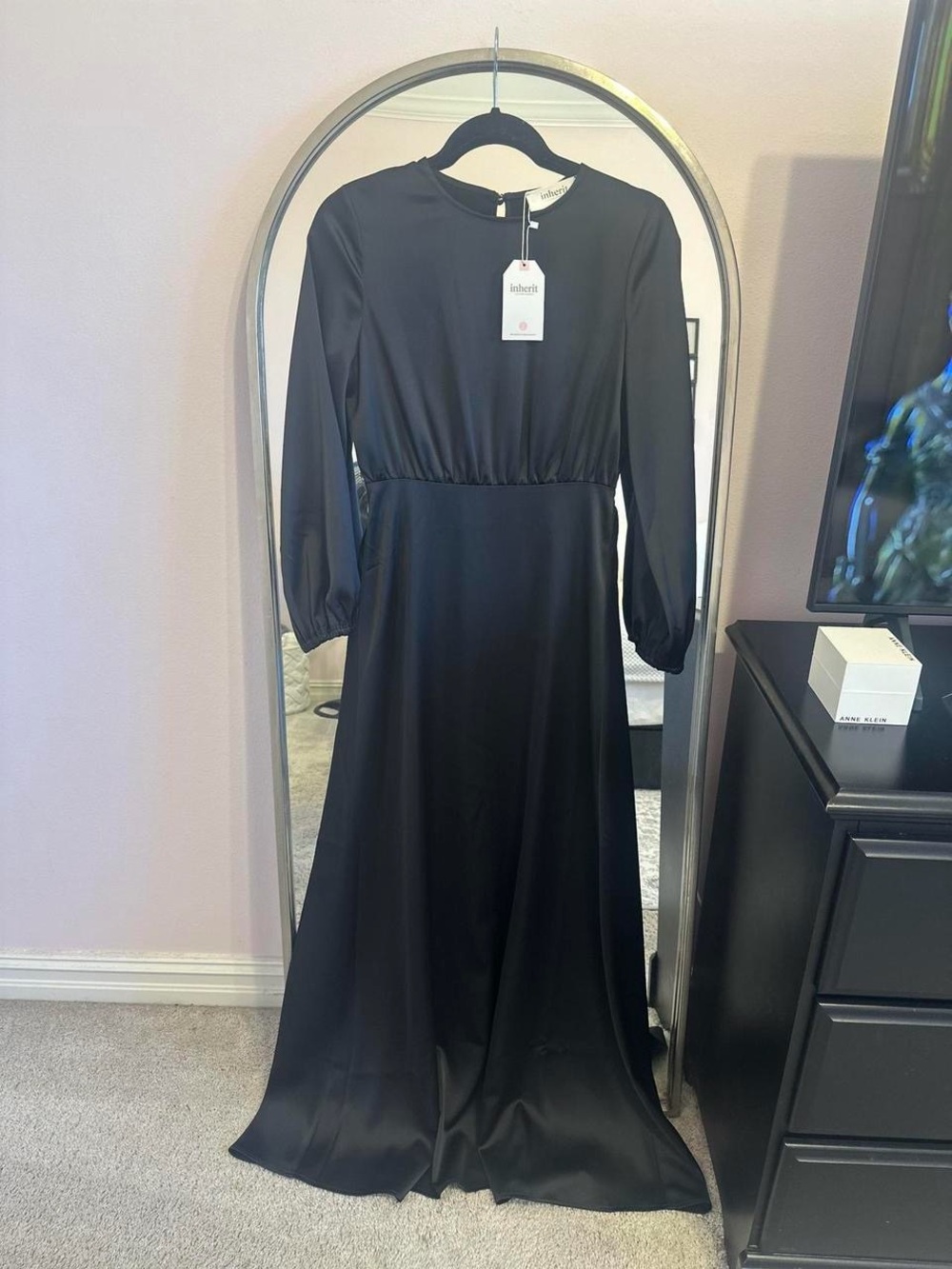 Nordstrom Black Long Sleeve Maxi Satin Dress